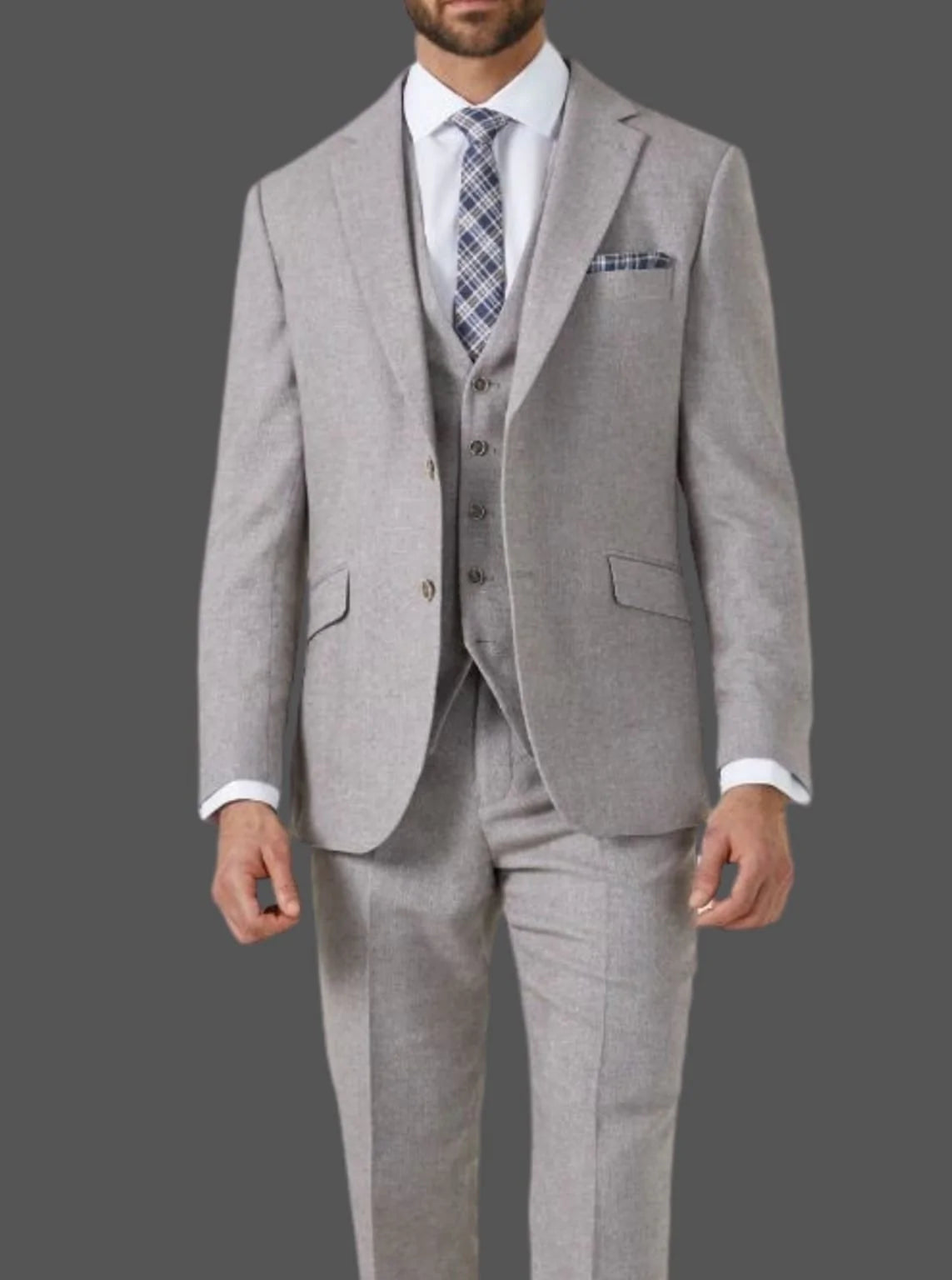 Skopes Jude Stone Beige Herringbone Tweed 3 Piece Suit - Suits