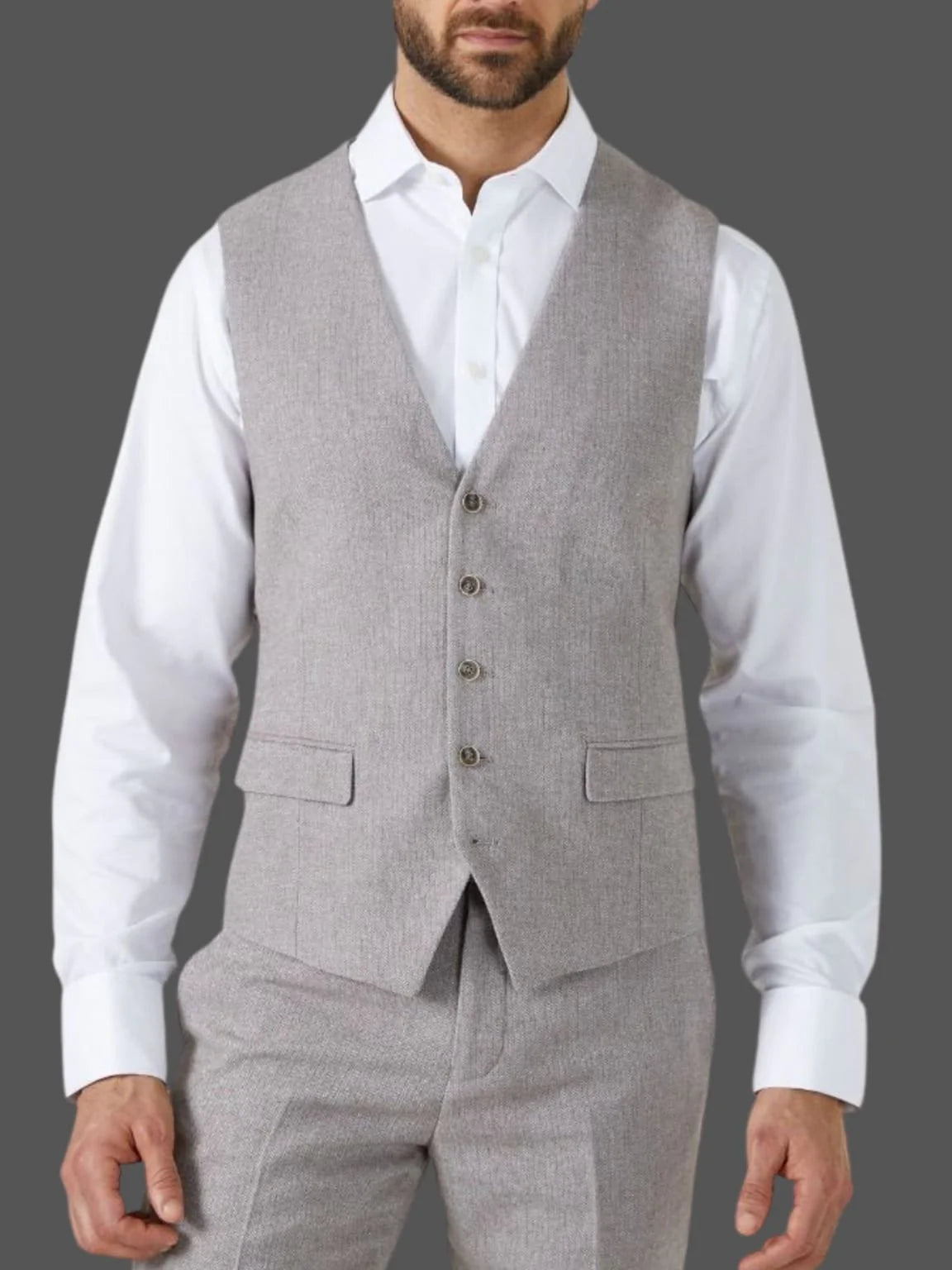 Skopes Jude Stone Beige Herringbone Tweed Waistcoat - WAISTCOATS