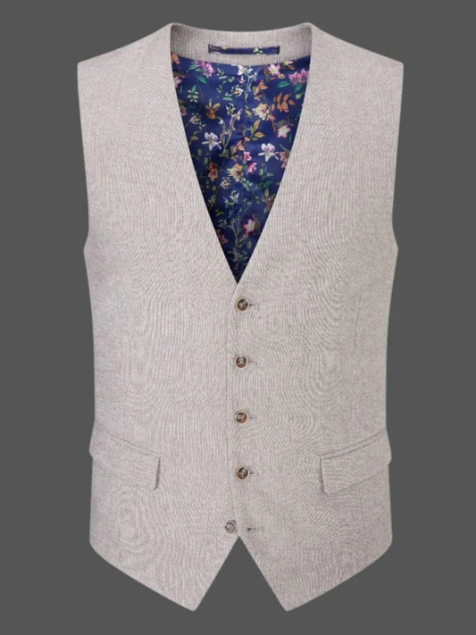 Skopes Jude Stone Beige Herringbone Tweed Waistcoat - 34R - WAISTCOATS 1152