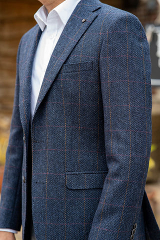 Torre Alex Premium Pure Wool Men’s Blue Tweed Blazer - Jackets