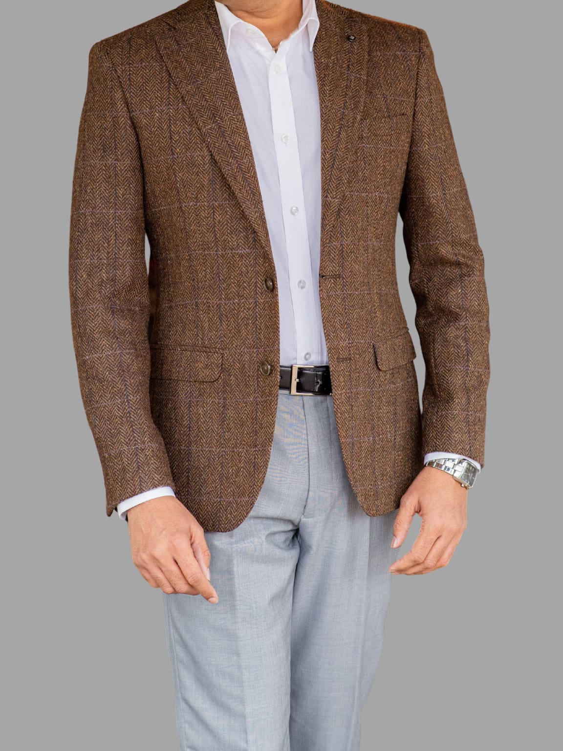 Torre Alex Premium Pure Wool Men’s Brown Tweed Blazer - Jackets