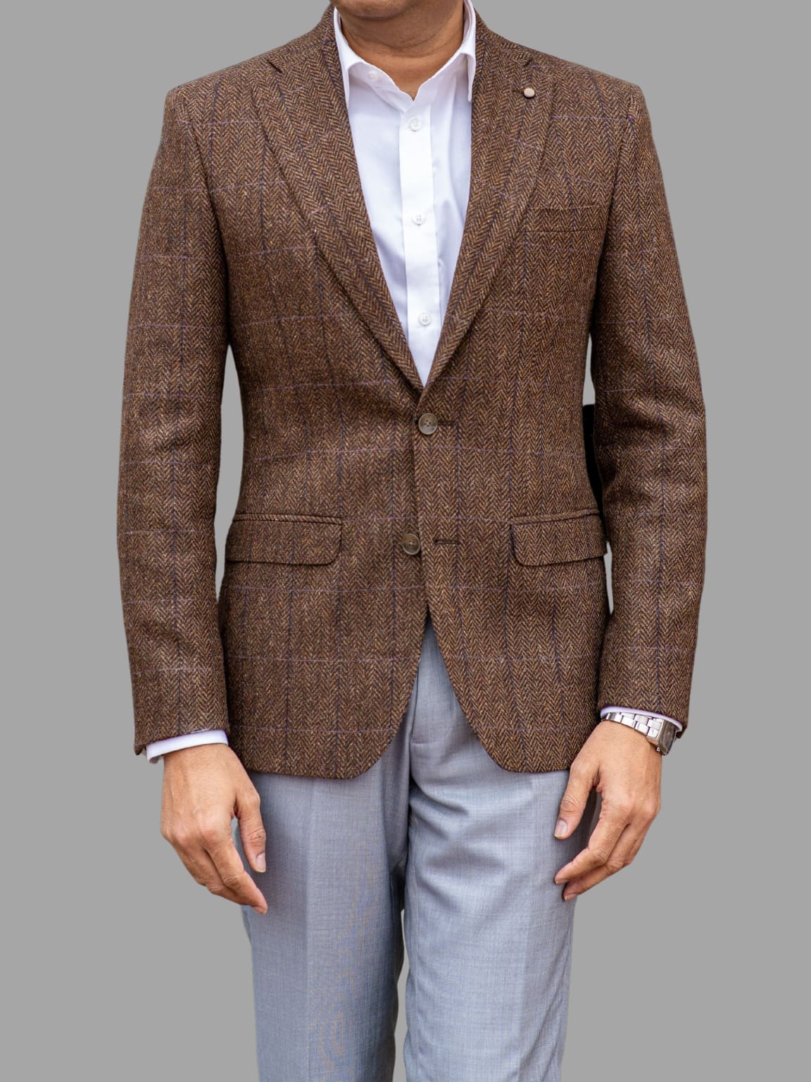 Torre Alex Premium Pure Wool Men’s Brown Tweed Blazer - Jackets