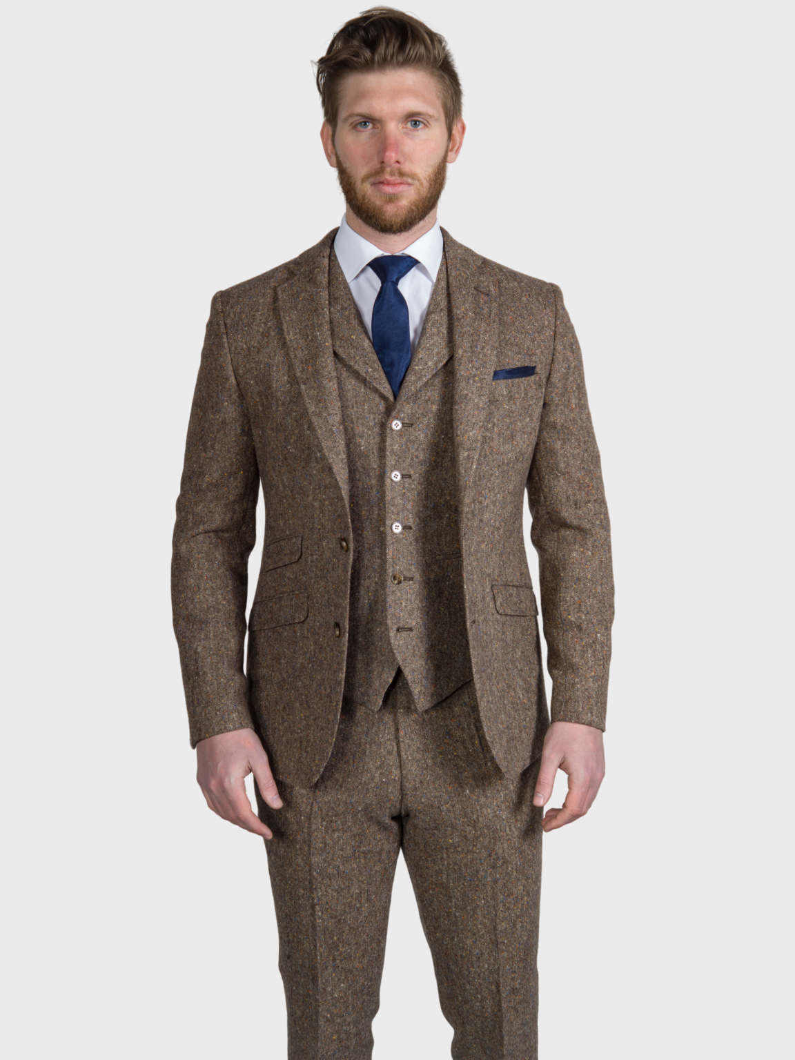 Brown Tweed Suit 100% Donegal Wool Men’s Three Piece Suit Elton by Torre - Suit & Tailoring