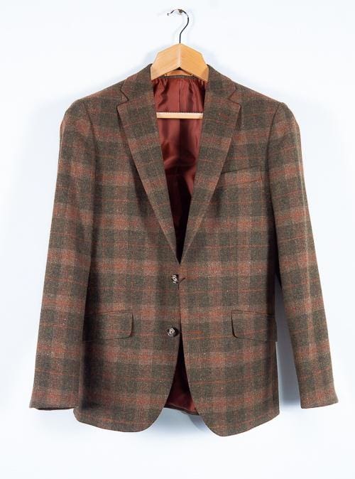 Brown Tweed Blazer 100% Wool Tailored Fit by Torre - Suit & Tailoring