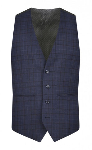 Torre Colt Blue Check Men’s Waistcoat - 34R - Suit & Tailoring