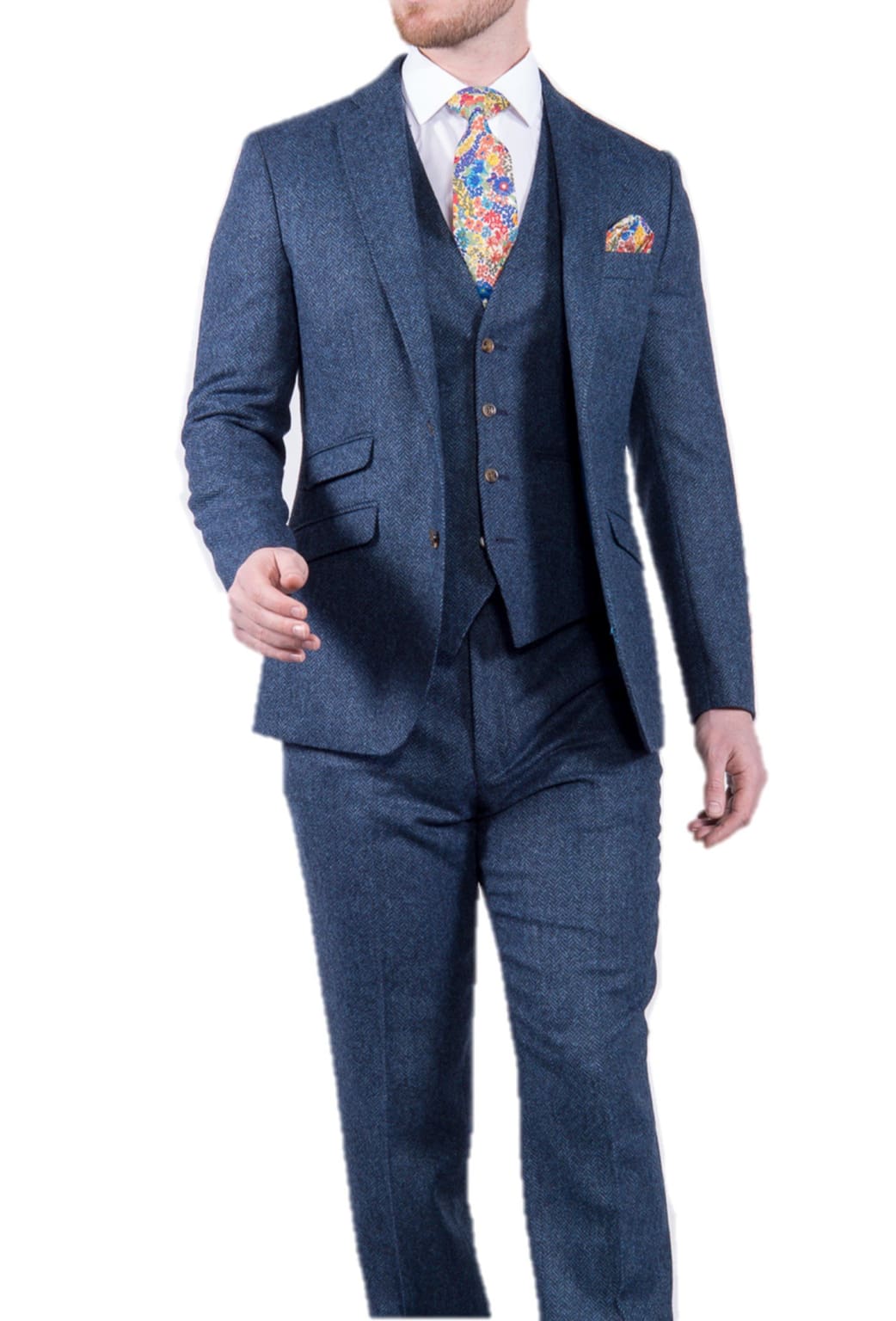 Torre Mens Blue 3 Piece 100% British Wool Tweed Suit - Suit & Tailoring