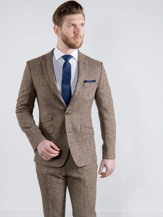 Torre Elton Tweed 100% Wool Mens Brown Donegal Tweed Jacket - 38S - Suit & Tailoring 1152