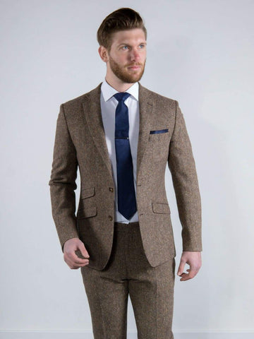 Torre Elton Tweed 100% Wool Mens Brown Donegal Tweed Jacket - Suit & Tailoring