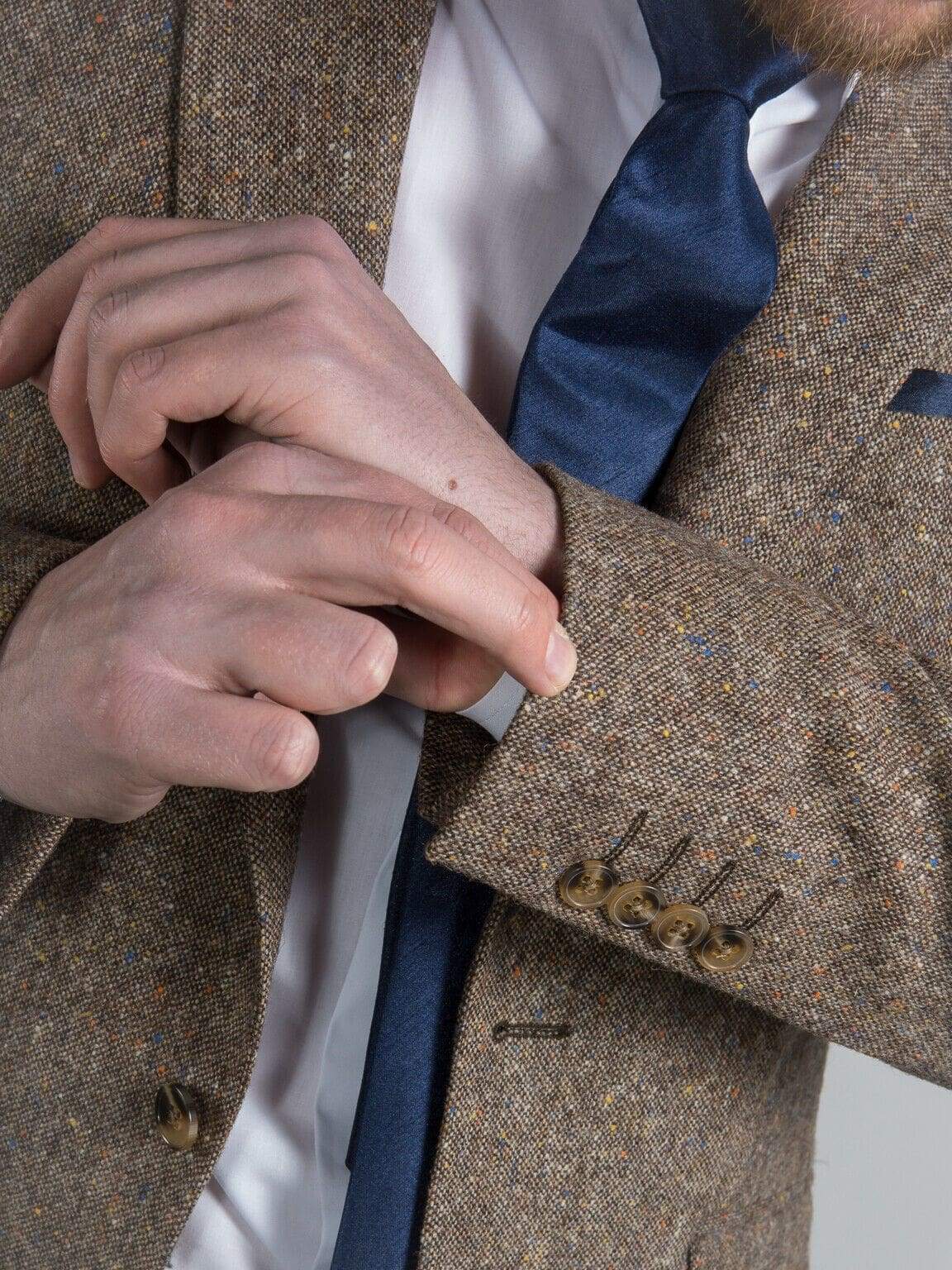 Torre Elton Tweed 100% Wool Mens Brown Donegal Tweed Jacket - Suit & Tailoring