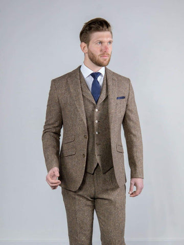 Torre Elton Tweed 100% Wool Mens Brown Donegal Tweed Jacket - Suit & Tailoring