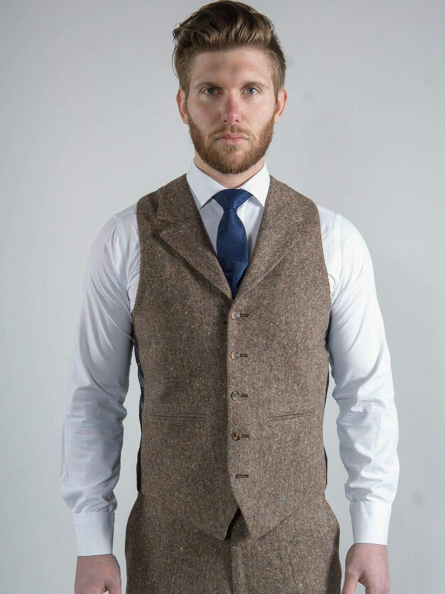 Torre Elton Tweed Men's Brown 100% Donegal Wool Tweed Waistcoat