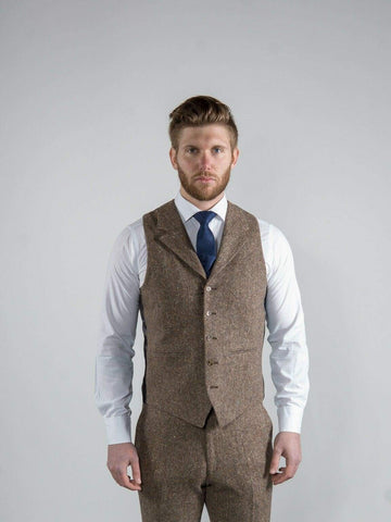 Torre Elton Tweed Mens Brown 100% Donegal Wool Waistcoat - Suit & Tailoring