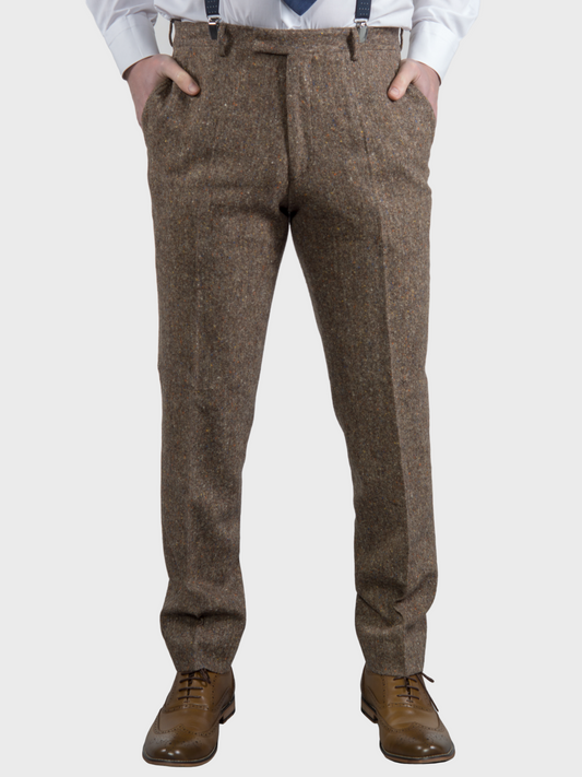 Torre Elton Tweed Men’s Brown Donegal Tweed Trousers - Suit & Tailoring 1152