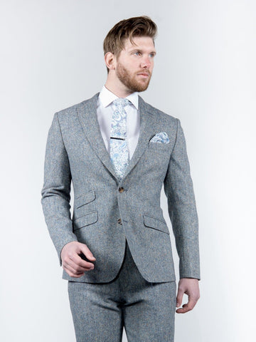 Ice Blue 100% Donegal Wool Tweed Blazer - Suit & Tailoring