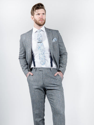 Ice Blue 100% Donegal Wool Tweed Blazer - Suit & Tailoring