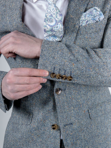 Ice Blue 100% Donegal Wool Tweed Blazer - Suit & Tailoring