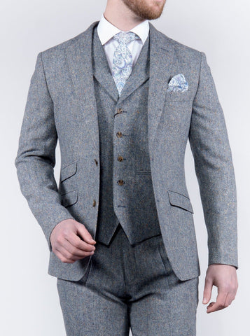 Torre 3 Piece Blue 100% Donegal Wool Tweed Suit - Suit & Tailoring