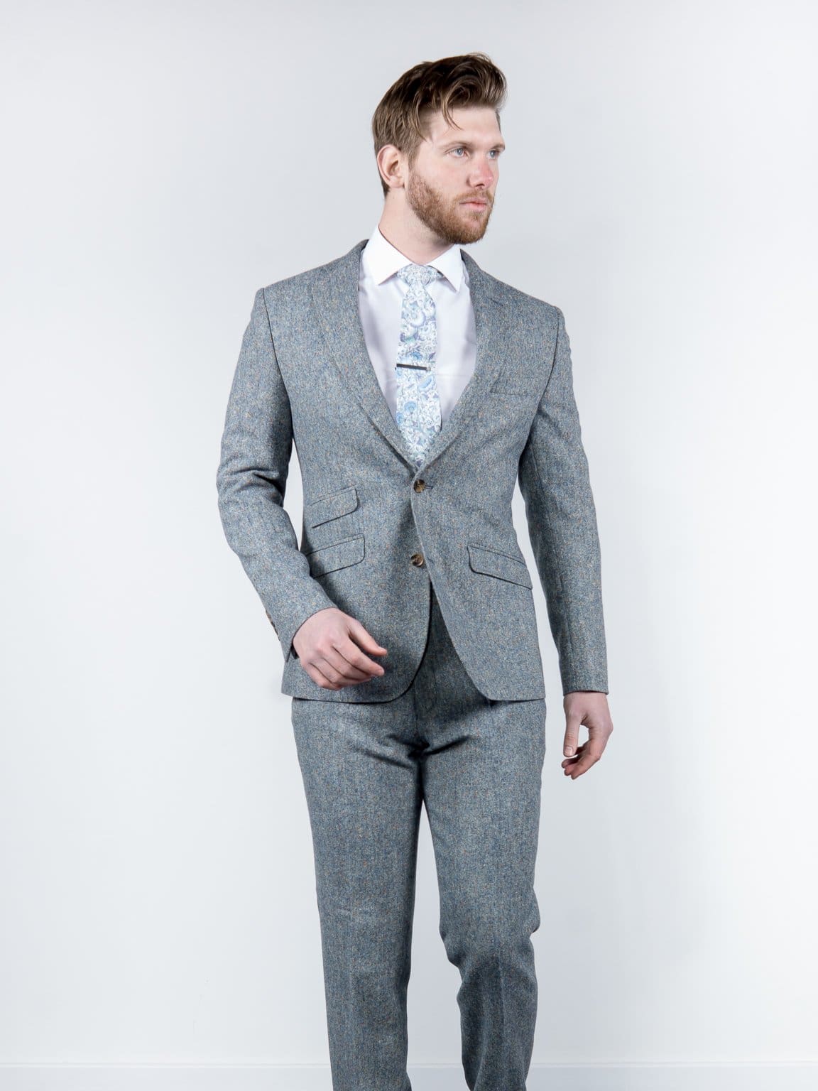 Torre 3 Piece Blue 100% Donegal Wool Tweed Suit - Suit & Tailoring