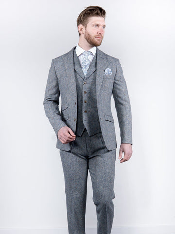 Torre 3 Piece Blue 100% Donegal Wool Tweed Suit - Suit & Tailoring