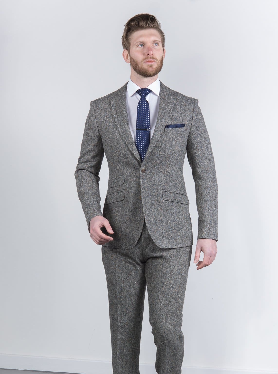 Torre Mens 3 Piece Grey 100% Wool Donegal Tweed Suit - Suit & Tailoring