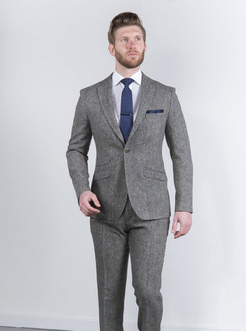 Torre Mens 3 Piece Grey 100% Wool Donegal Tweed Suit - Suit & Tailoring