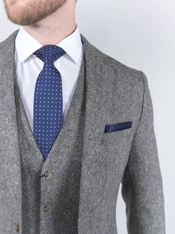 Torre Mens 3 Piece Grey 100% Wool Donegal Tweed Suit - Suit & Tailoring