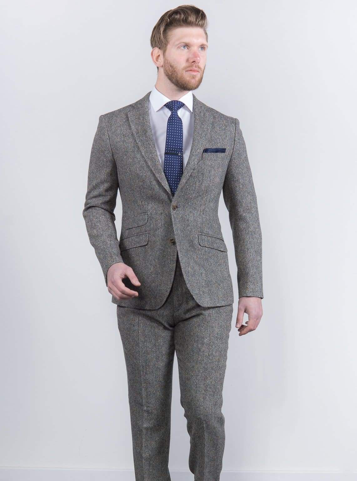 Torre Mens Grey 100% Wool Donegal Tweed Blazer - Suit & Tailoring