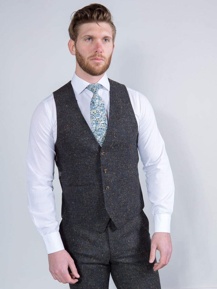 Torre Taylor Men's Grey 100% Wool Donegal Tweed Waistcoat