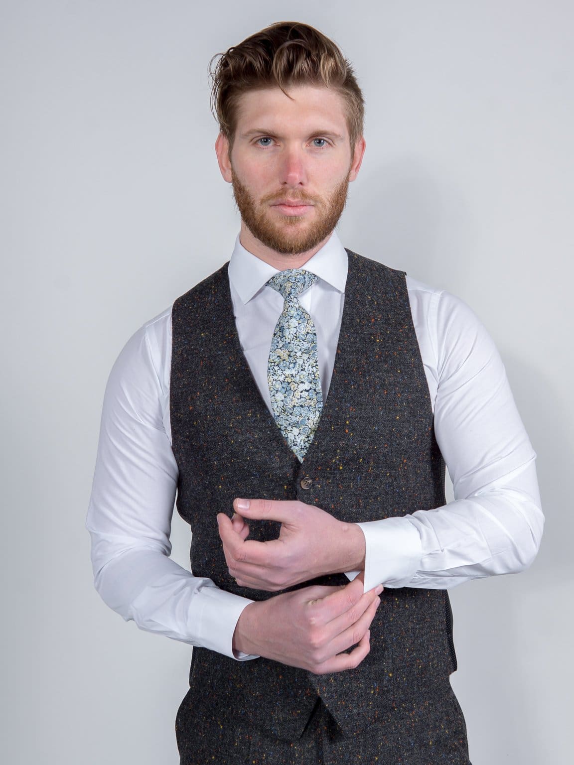 Torre Taylor Mens Grey 100% Wool Donegal Tweed Waistcoat - Suit & Tailoring