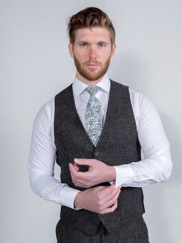 Torre Taylor Mens Grey 100% Wool Donegal Tweed Waistcoat - Suit & Tailoring