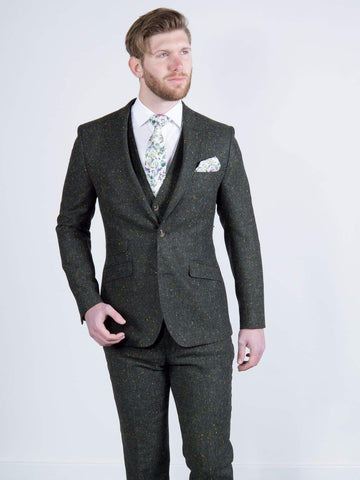 Torre Tweed 100% Wool Mens Green Donegal Tweed Jacket - Suit & Tailoring