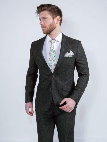 Torre Tweed 100% Wool Mens Green Donegal Tweed Jacket - Suit & Tailoring