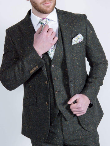 Torre Tweed 100% Wool Mens Green Donegal Tweed Jacket - Suit & Tailoring