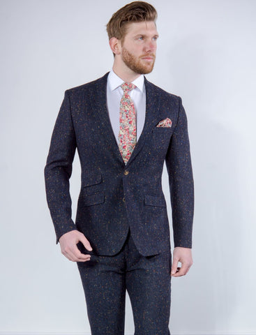 Torre Tweed 100% Wool Mens Navy Donegal Tweed Jacket - Suit & Tailoring