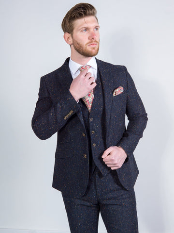 Torre Tweed 100% Wool Mens Navy Donegal Tweed Jacket - Suit & Tailoring