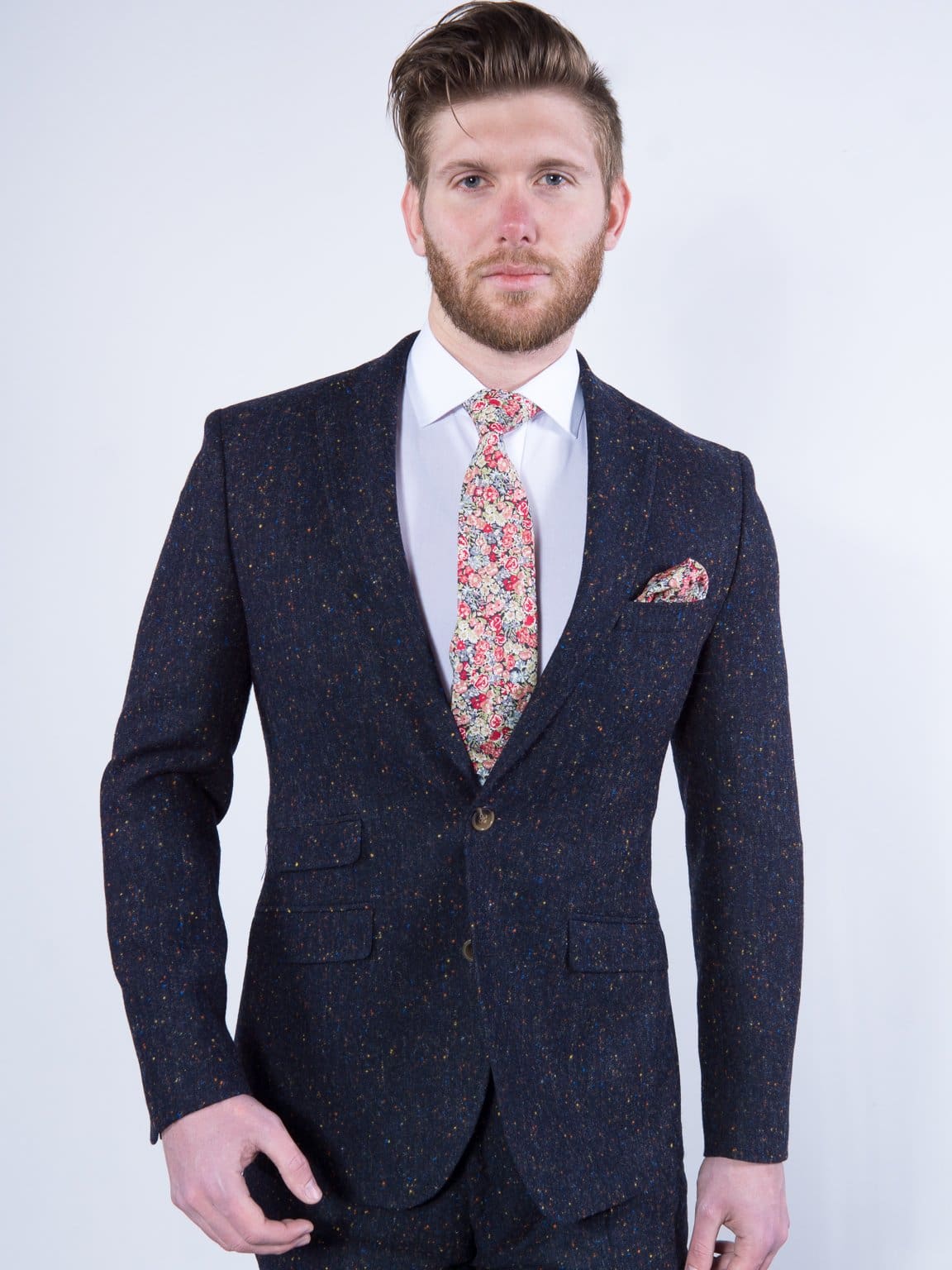 Torre Tweed 100% Wool Mens Navy Donegal Tweed Jacket - Suit & Tailoring