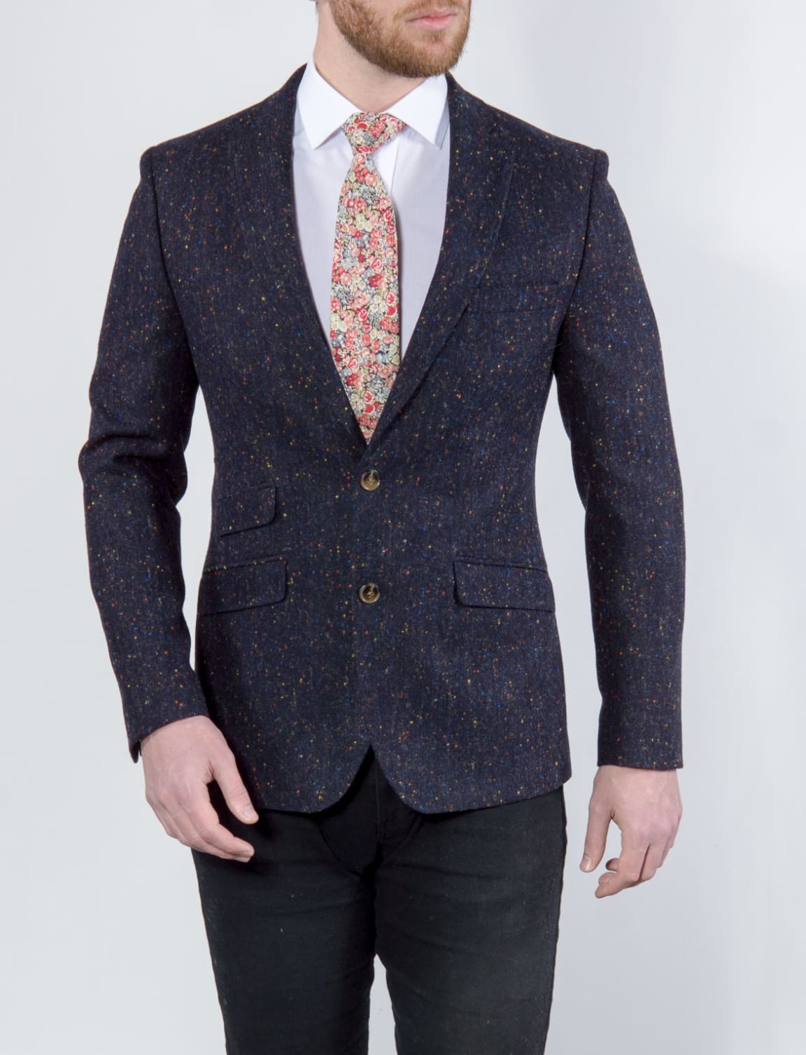 Torre Tweed 100% Wool Mens Navy Donegal Tweed Jacket - 38S - Suit & Tailoring