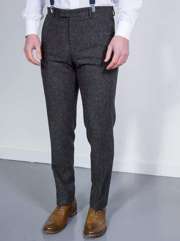 Torre Tweed Mens Grey Donegal Tweed Trousers - 32S - Suit & Tailoring