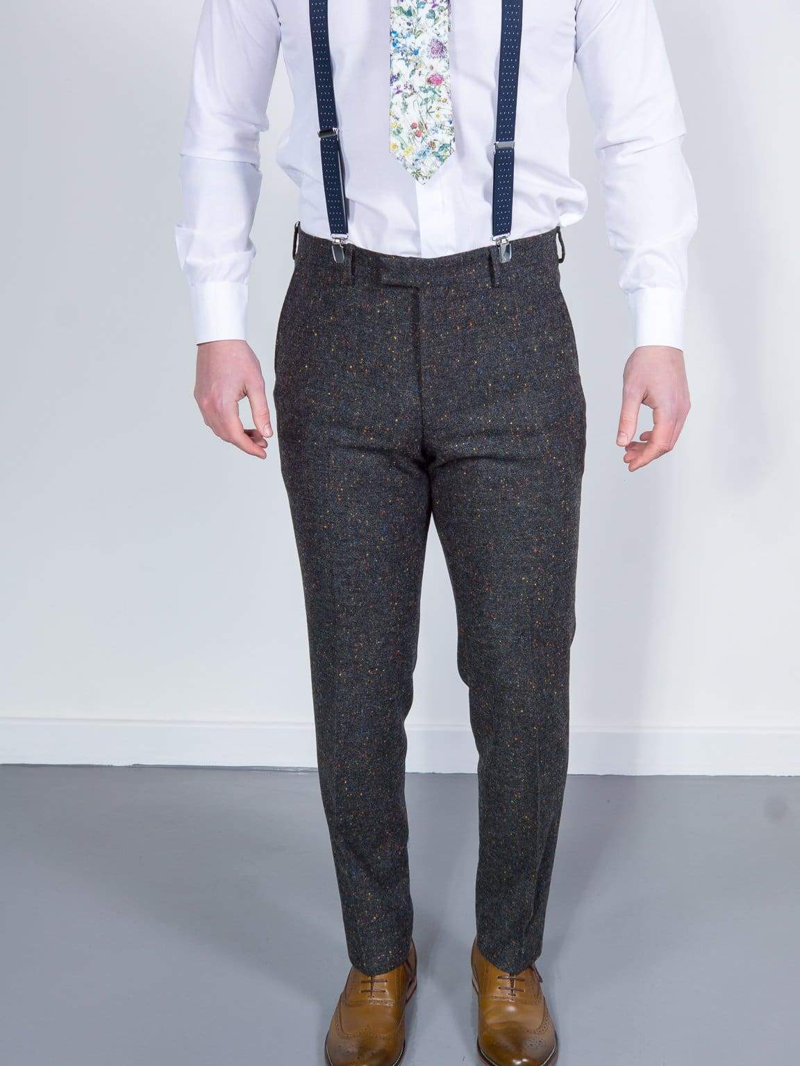 Torre Tweed Mens Grey Donegal Tweed Trousers - Suit & Tailoring