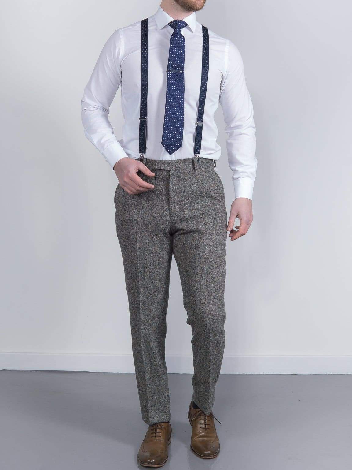 Torre Tweed Mens Grey Donegal Tweed Trousers - Suit & Tailoring