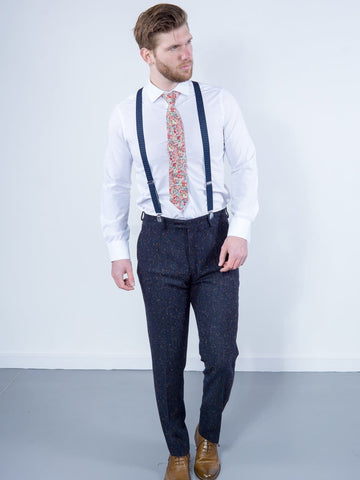 Torre Tweed Mens Navy Donegal Tweed Trousers - Suit & Tailoring