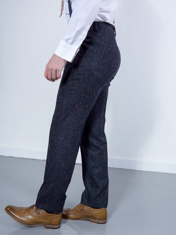 Torre Tweed Mens Navy Donegal Tweed Trousers - Suit & Tailoring