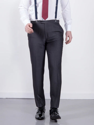 Wedding Special Torre Mohair Tailored Fit Charcoal Suit Trousers - 32S - Suit & Tailoring